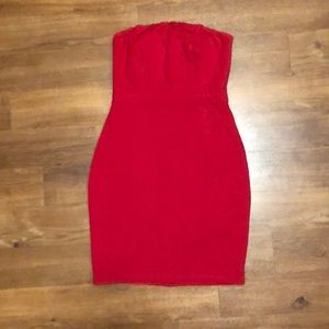 Red strapless dress